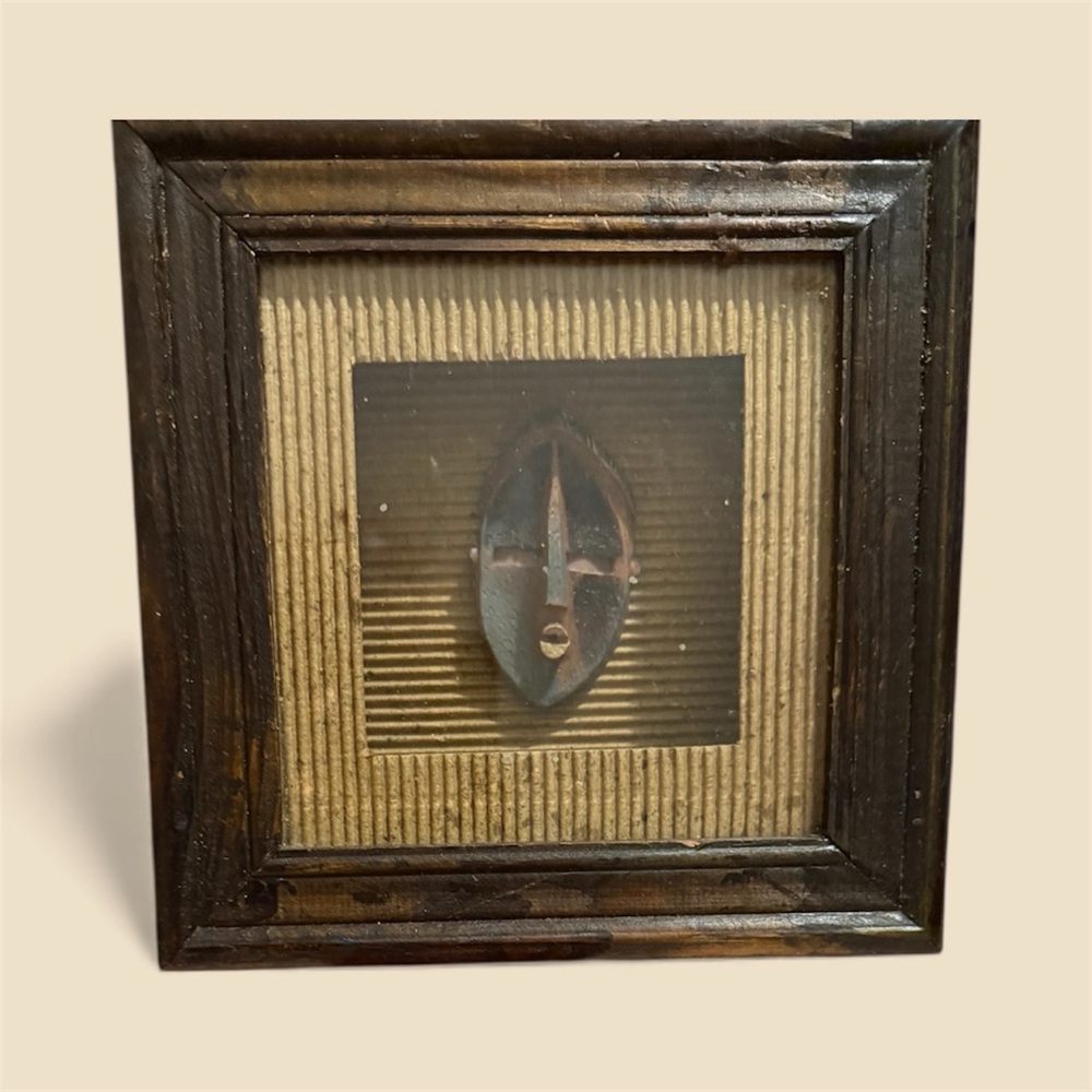 Vintage Rustic Brown Framed Tribal Mask Small Shadowbox